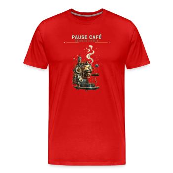 Pause Café - Monde en Attente - T-shirt bio Premium Homme - rouge - Devant - Damien (186cm)