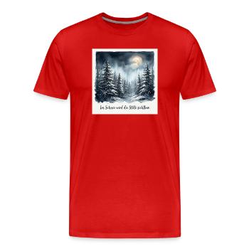 Im Schnee wird die Stille sichtbar – Winterwald  - Männer Premium Bio T-Shirt - Rot - Vorne - Damien (186cm)