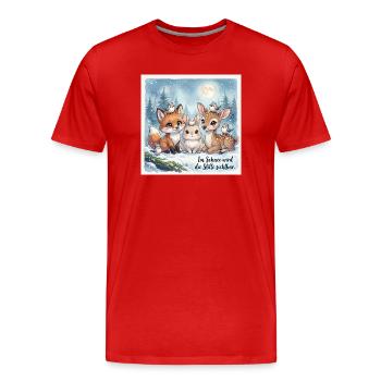 Süße Winterwald Tiere – Fuchs, Hase und Rehkitz  - Männer Premium Bio T-Shirt - Rot - Vorne - Damien (186cm)
