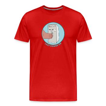Technologie drôle d’alimentation paresseuse sur PC rétro Tower Toe Press - T-shirt bio Premium Homme - rouge - Devant - Damien (186cm)