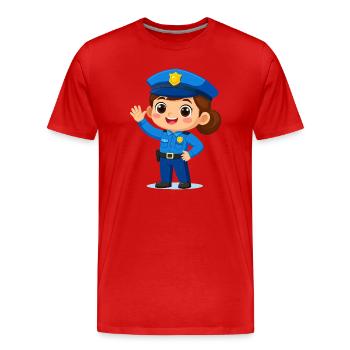Policière comique fait signe en riant – Style drôle - T-shirt bio Premium Homme - rouge - Devant - Damien (186cm)