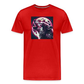 Wolf heult zum Vollmond - Männer Premium Bio T-Shirt - Rot - Vorne - Damien (186cm)