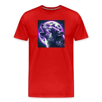 Le loup hurle à la pleine lune - T-shirt bio Premium Homme - rouge - Devant - Damien (186cm)