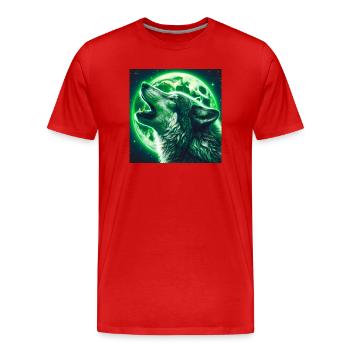 Wolf heult zum Vollmond - Männer Premium Bio T-Shirt - Rot - Vorne - Damien (186cm)