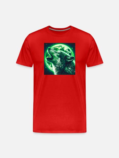 Wolf heult zum Vollmond - Männer Premium Bio T-Shirt - Rot