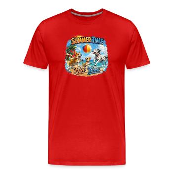 Été : Chiens qui jouent sur la plage - T-shirt bio Premium Homme - rouge - Devant - Damien (186cm)