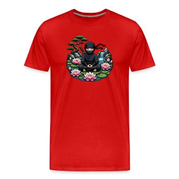 Méditation ninja au lac Lotus - T-shirt bio Premium Homme - rouge - Devant - Damien (186cm)