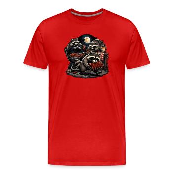 Soirée barbecue nocturne de ratons laveurs - T-shirt bio Premium Homme - rouge - Devant - Damien (186cm)
