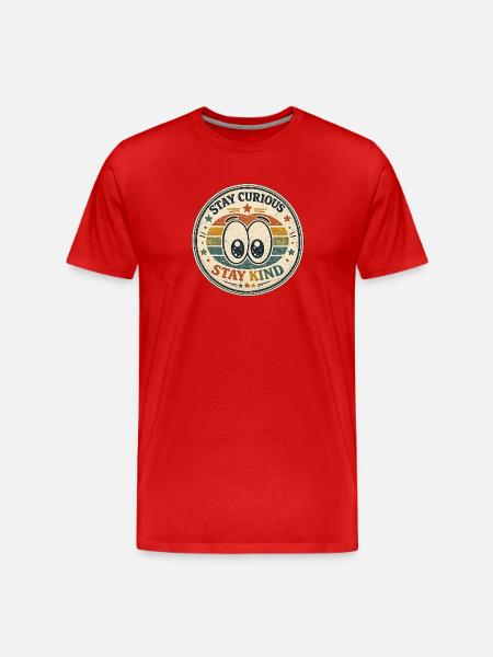 Stay Curious, Stay Friendly Retro Badge - Men's Premium Organic T-Shirt - red