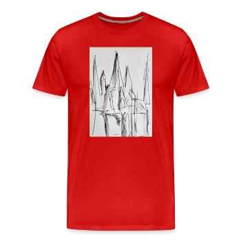 Silhouette de la ville en noir et blanc - T-shirt bio Premium Homme - rouge - Devant - Damien (186cm)