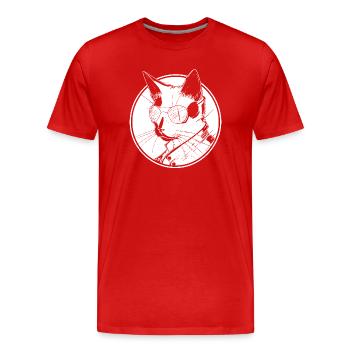 Steampunk chat - T-shirt bio Premium Homme - rouge - Devant - Damien (186cm)