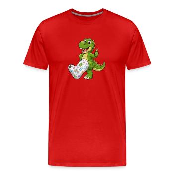Dinosaure joyeux avec du plâtre - T-shirt bio Premium Homme - rouge - Devant - Damien (186cm)