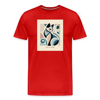 Parfaitement indifférent – Mid Century Cat - T-shirt bio Premium Homme - rouge - Devant - Damien (186cm)