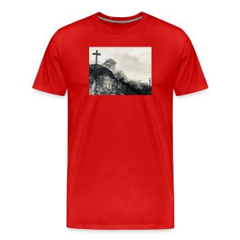 Stone Hill avec croix - T-shirt bio Premium Homme - rouge - Devant - Damien (186cm)