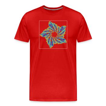 Orbitalblüte – Strange Attractor - Männer Premium Bio T-Shirt - Rot - Vorne - Damien (186cm)