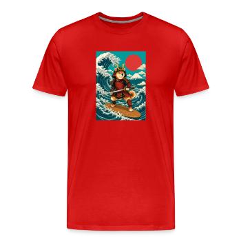 Surfen Shiba Inu Samurai Doge Japan - Männer Premium Bio T-Shirt - Rot - Vorne - Damien (186cm)