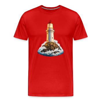 Phare sur des rochers près des vagues - T-shirt bio Premium Homme - rouge - Devant - Damien (186cm)