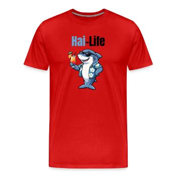 Vie de requin | Requin de dessin animé sympa avec une ambiance estivale - T-shirt bio Premium Homme - rouge - Devant - Damien (186cm)
