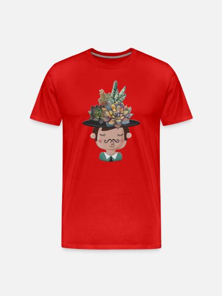 Succulents Hat Character Illustration - Men's Premium Organic T-Shirt - red