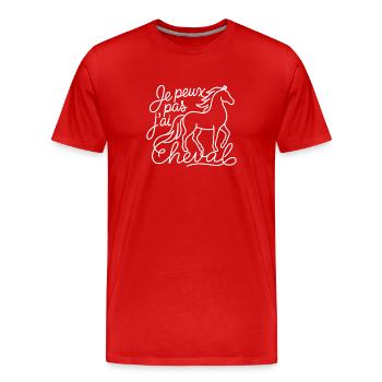 Je peux pas j'ai cheval – line art - T-shirt bio Premium Homme - rouge - Devant - Damien (186cm)