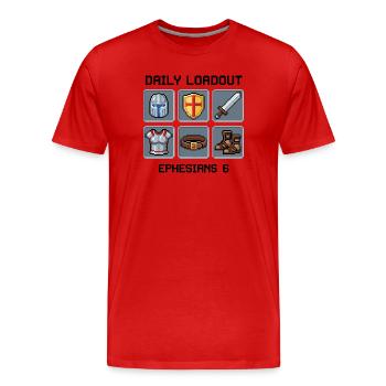 Pixel Art de l’Armure de Dieu - Éphésiens 6 - T-shirt bio Premium Homme - rouge - Devant - Damien (186cm)