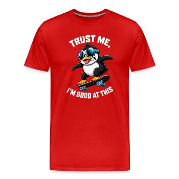 Penguin sur le discours des sports d’hiver sur le snowboard - T-shirt bio Premium Homme - rouge - Devant - Damien (186cm)