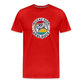 Dad Level Unlocked Gift Dad To Be - Men's Premium Organic T-Shirt - red - Front - Damien (186cm)