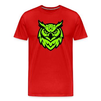 Logo de la mascotte de la chouette verte - T-shirt bio Premium Homme - rouge - Devant - Damien (186cm)