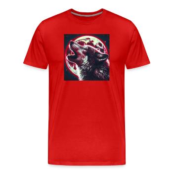 Le loup hurle à la pleine lune - T-shirt bio Premium Homme - rouge - Devant - Damien (186cm)