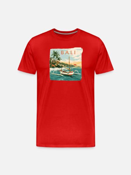 Bali Tropical Boat at Sunset - Men's Premium Organic T-Shirt - red
