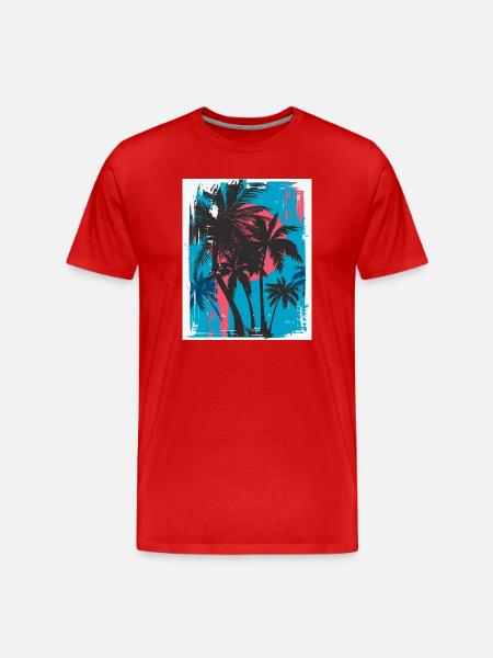 Palm trees in neon sunset - Men's Premium Organic T-Shirt - red