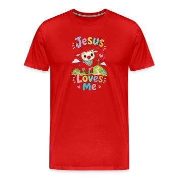 Jesus Loves Me Colorful Sheep Design - Men's Premium Organic T-Shirt - red - Front - Damien (186cm)