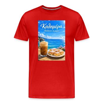 Guten Morgen Griechenland Kalimera Küsten Café - Männer Premium Bio T-Shirt - Rot - Vorne - Damien (186cm)