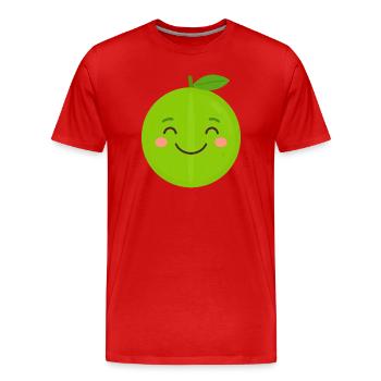 Green Kawaii Apple – Sweet Fruit Cartoon Graphic - Men's Premium Organic T-Shirt - red - Front - Damien (186cm)