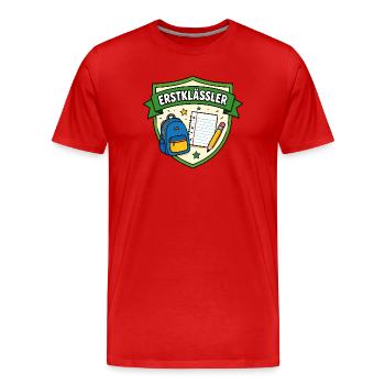 Erstklässler Schulstart Shield - Männer Premium Bio T-Shirt - Rot - Vorne - Damien (186cm)
