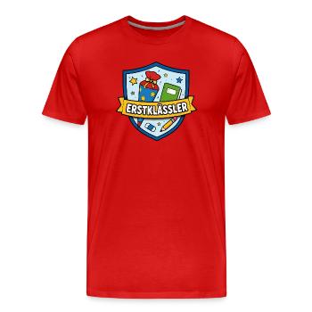Erstklässler Schulstart Shield - Männer Premium Bio T-Shirt - Rot - Vorne - Damien (186cm)