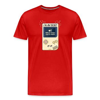 Annonce Mariage Papa Maman Secret Style Rétro - T-shirt bio Premium Homme - rouge - Devant - Damien (186cm)
