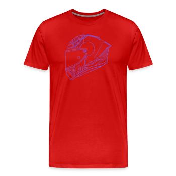 Neon lila Helm - Visier - Männer Premium Bio T-Shirt - Rot - Vorne - Damien (186cm)