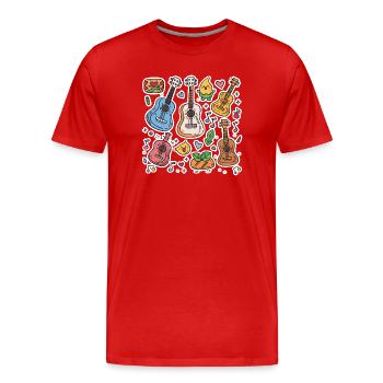 Ukulele Cartoon Stil - Männer Premium Bio T-Shirt - Rot - Vorne - Damien (186cm)