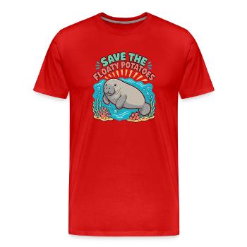 Rettet die schwimmenden Kartoffeln lustige Seekuh - Männer Premium Bio T-Shirt - Rot - Vorne - Damien (186cm)