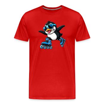 Cool Penguin Patineur en ligne Humoristique - T-shirt bio Premium Homme - rouge - Devant - Damien (186cm)