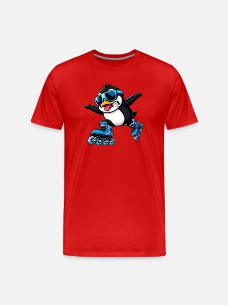 Cool Penguin Inline Skater Funny Comic - Men's Premium Organic T-Shirt - red