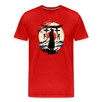 Samurai in the Land of Cherry Blossoms - Men's Premium Organic T-Shirt - red - Front - Damien (186cm)