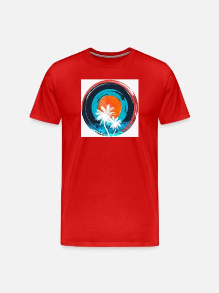Palm Sunset Circle - Men's Premium Organic T-Shirt - red