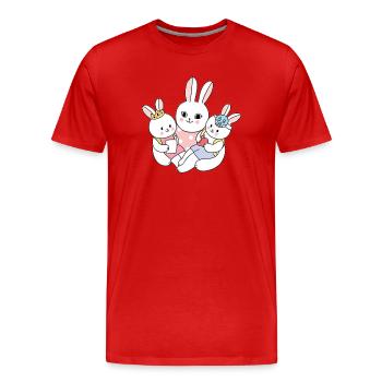 Süße Hasenfamilie mit Kindern Cartoon - Männer Premium Bio T-Shirt - Rot - Vorne - Damien (186cm)