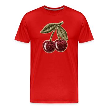 Kirschen Stickoptik Patch Design - Männer Premium Bio T-Shirt - Rot - Vorne - Damien (186cm)