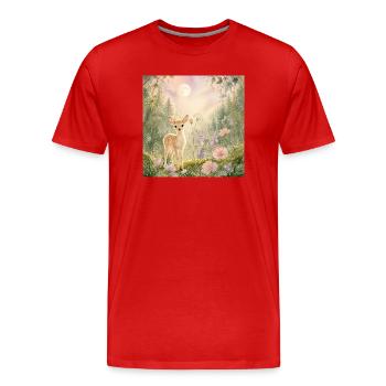 Cute Baby Deer in Enchanted Forest – Whimsical - Männer Premium Bio T-Shirt - Rot - Vorne - Damien (186cm)