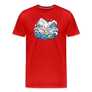 Papierboot Meeresabenteuer - Männer Premium Bio T-Shirt - Rot - Vorne - Damien (186cm)