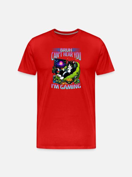 Gamer Gaming Cat Video Game - Männer Premium Bio T-Shirt - Rot