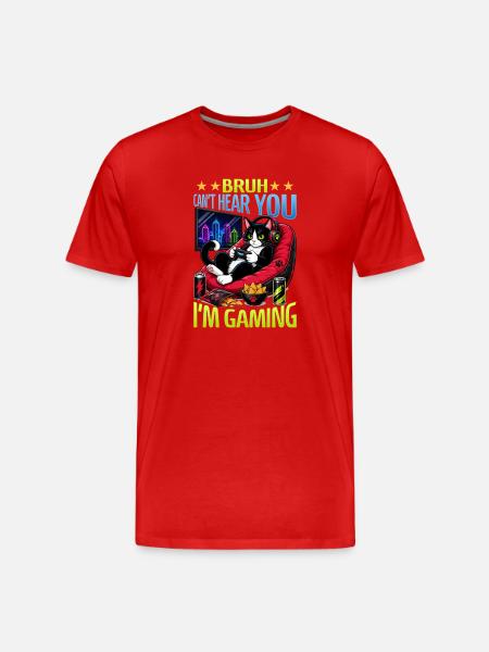 Gamer Gaming Cat Video Game - Männer Premium Bio T-Shirt - Rot
